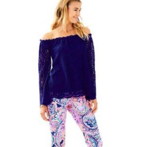 Lilly Pulitzer royal blue off the shoulder lace top (Long Sleeve Marble Top)